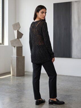Elan Hi Lo Metallic Sweater With Open Knit Back NEW!
